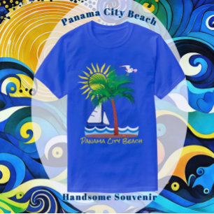 Panama City Beach Florida Palm Sailboat and Sun T- T-Shirt