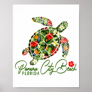 Panama City Beach Florida Sea Turtle Tropical Hibi Poster