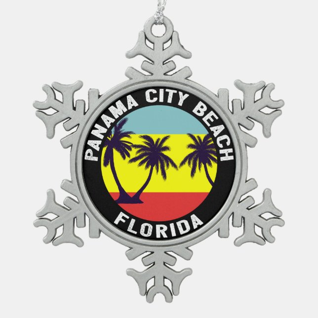Panama City Beach  Florida Snowflake Pewter Christmas Ornament (Front)