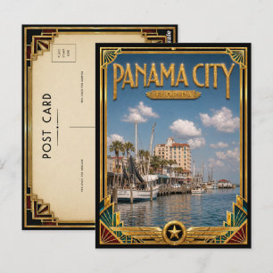 Panama City Beach Florida Vintage Art Deco Golden Postcard