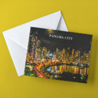 Panama City By Night Panorama View Painting