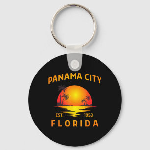 Panama City Florida Beach Vintage Sunset Tropical Key Ring