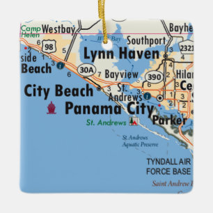 Panama City Florida Map Ceramic Ornament