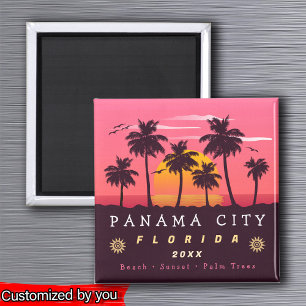 Panama City Florida Retro Sunset Palm tree 1960s Magnet