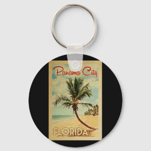 Panama City Palm Tree Vintage Travel Key Ring