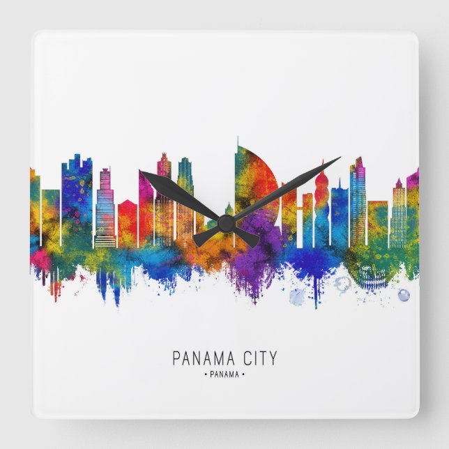 Panama City Panama Skyline Square Wall Clock (Front)