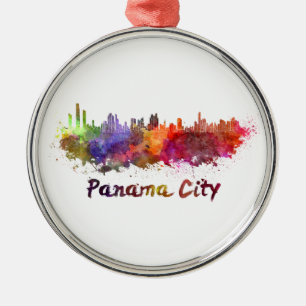 Panama City skyline in watercolor Metal Tree Decoration