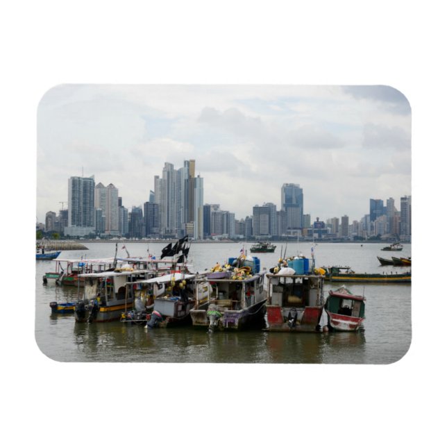 Panama City Skyline With Fishing Boats Magnet (Horizontal)