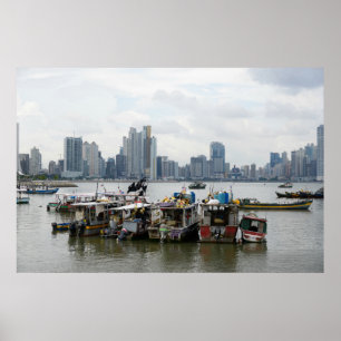 Panama City Skyline With Fishing Boats Poster