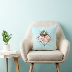 Panama City Toucan Retro Palm Trees Vintage Cushion