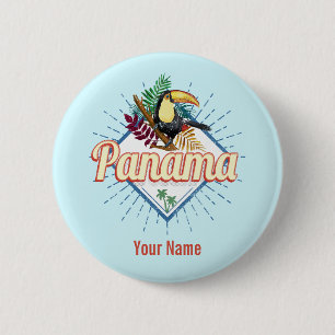 Panama City Toucan Retro Palm Trees Vintage Luggag 6 Cm Round Badge