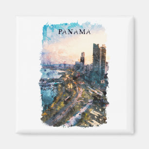 Panama City Watercolor Skyline  Magnet