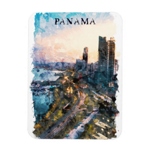 Panama City Watercolor Skyline  Magnet