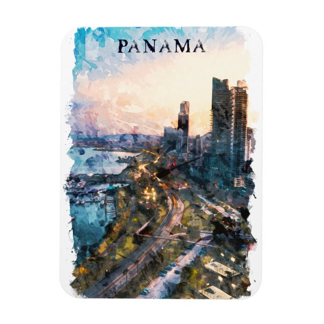 Panama City Watercolor Skyline  Magnet (Vertical)