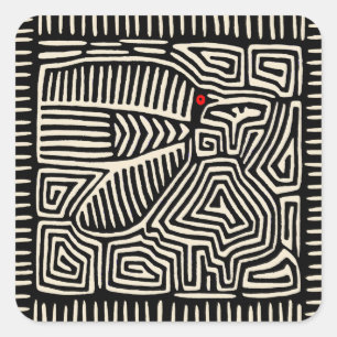 Panama Kuna Indian Mola Pajaro - Black White Square Sticker