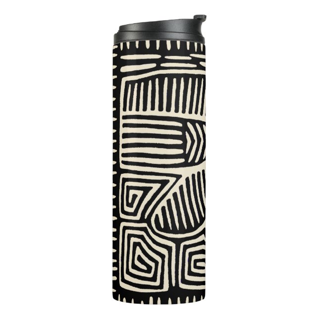 Panama Kuna Indian Mola Pajaro - Black White Thermal Tumbler (Rotated Left)
