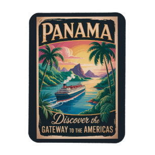 Panama Landscape Illustration Travel Art Vintage Magnet
