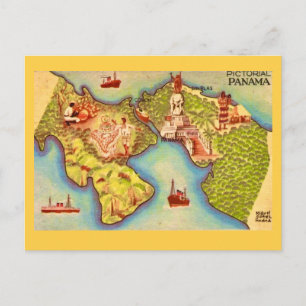 Panama Map Drawing Postcard