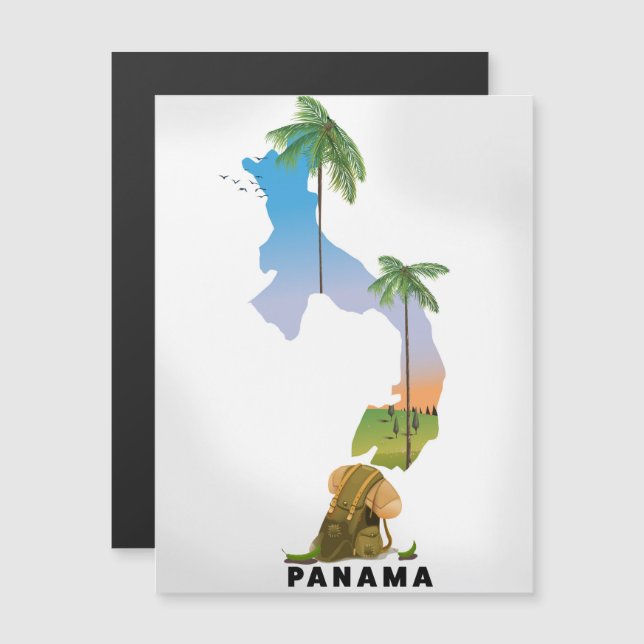 Panama map Illustrated travel poster print. (Front/Back)