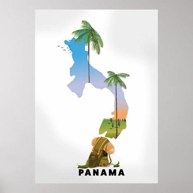 Panama map Illustrated travel poster print. (Front)