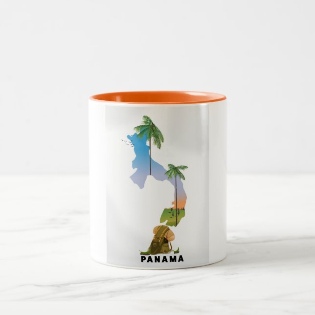 Panama map Illustrated travel poster print. Two-Tone Coffee Mug (Center)