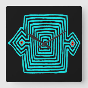 Panama Mola Tortoise - Blue Black Square Wall Clock