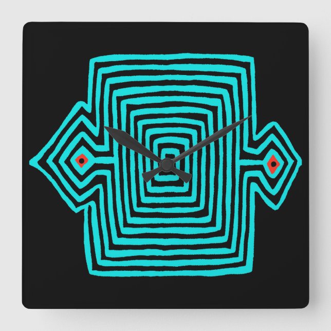 Panama Mola Tortoise - Blue Black Square Wall Clock (Front)