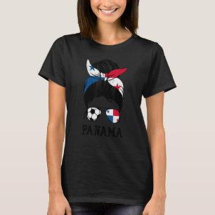 Panamanian Soccer Girl Mum Messy Bun Panama Footba T-Shirt
