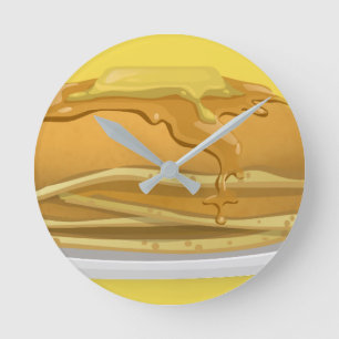 Pancake and maple syrup cute illustration round clock