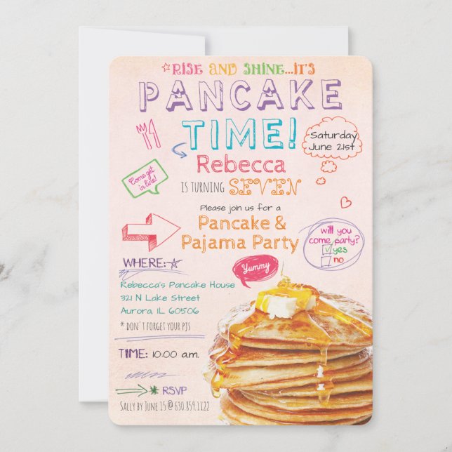 Pancake and Pajama Party Birthday Invitation (Front)