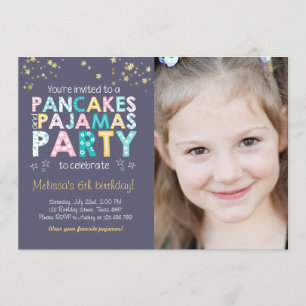 Pancake and Pyjamas birthday invitation Girl Pink