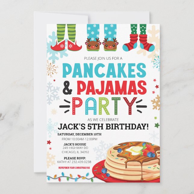 Pancake and Pyjamas Birthday Invitation Holiday (Front)