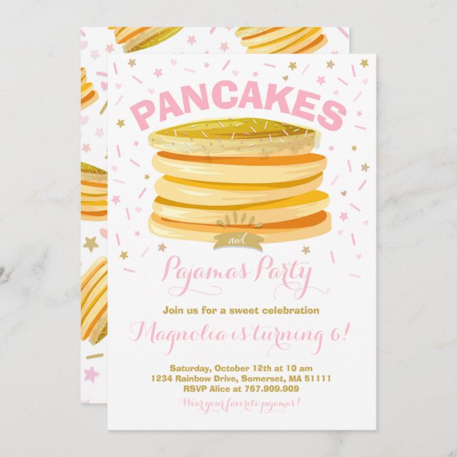 Pancake And Pyjamas Birthday Invitation PJ's Party (Front/Back)