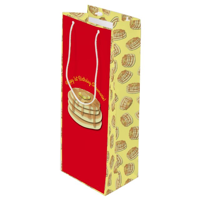 Pancake Birthday Party Flapjack Cute Kids Wine Gift Bag (Front Angled)