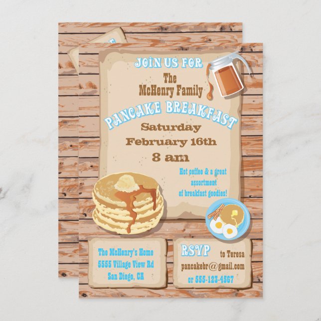 Pancake Breakfast Party Invitations (Front/Back)