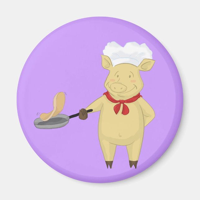 Pancake Flipping Pig Chef Magnet (Front)