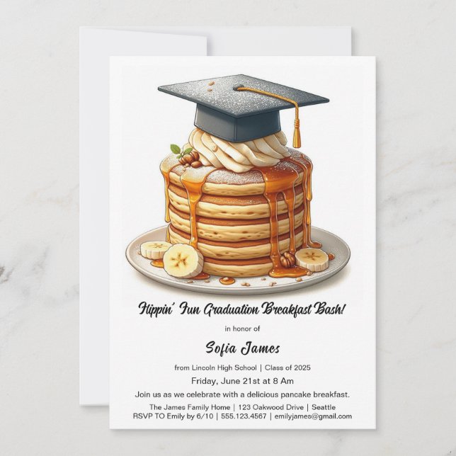 Pancake Graduation Breakfast Celebration  Invitation (Front)