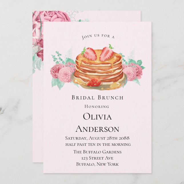 Pancake Pink and Mint Bridal Brunch Invitation (Front/Back)