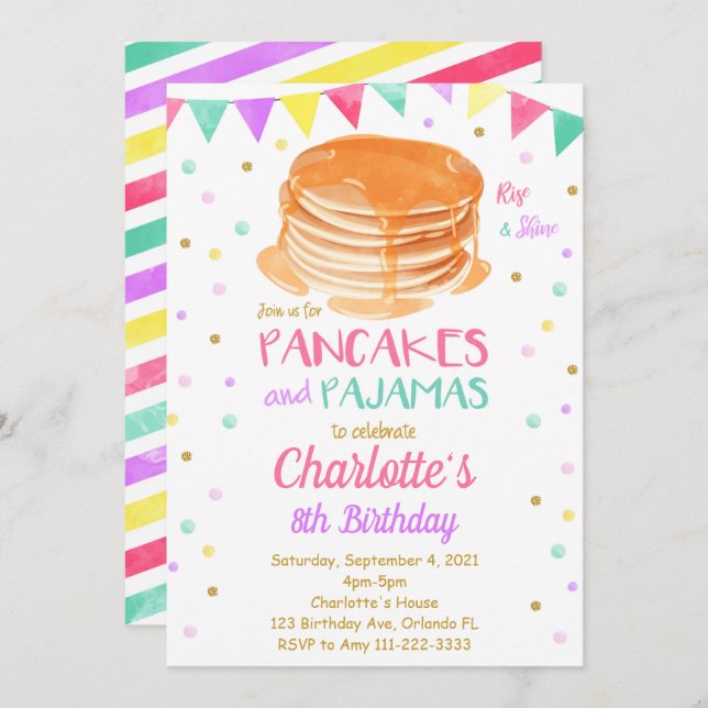 Pancake Pyjamas Birthday Invitation (Front/Back)