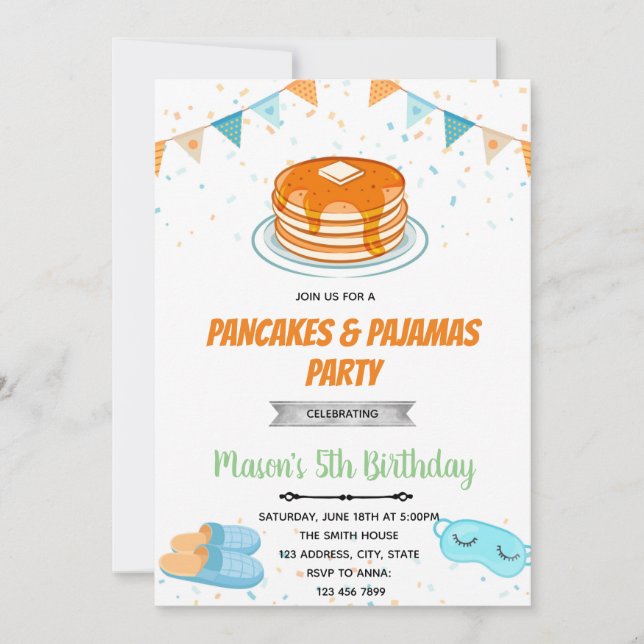 Pancake pyjamas boy invitation (Front)
