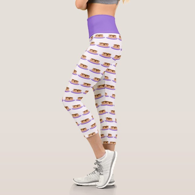 Pancake Stack Purple Plate Pattern Capri Leggings (Left)