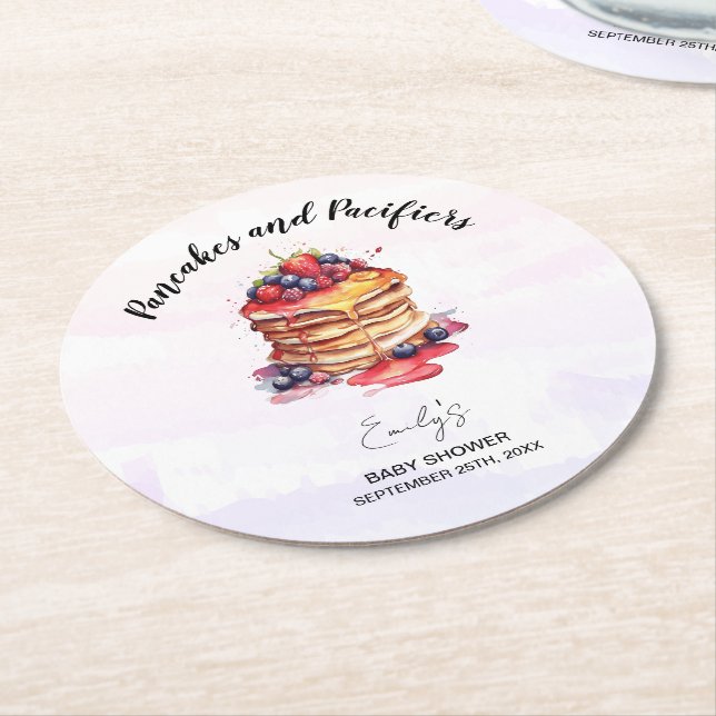Pancakes and Pacifiers Brunch Baby Shower Round Paper Coaster (Angled)