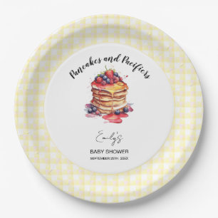 Pancakes and Pacifiers Gingham Plaid Baby Shower Paper Plate