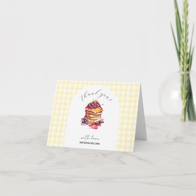 Pancakes and Pacifiers Gingham Plaid Baby Shower Thank You Card (Front)