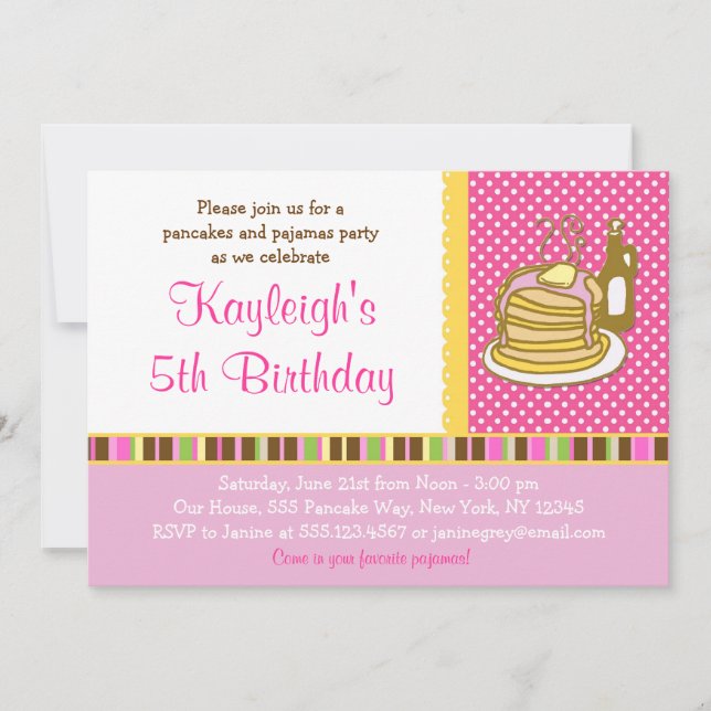 Pancakes and Pajama Girl Birthday Invitations (Front)
