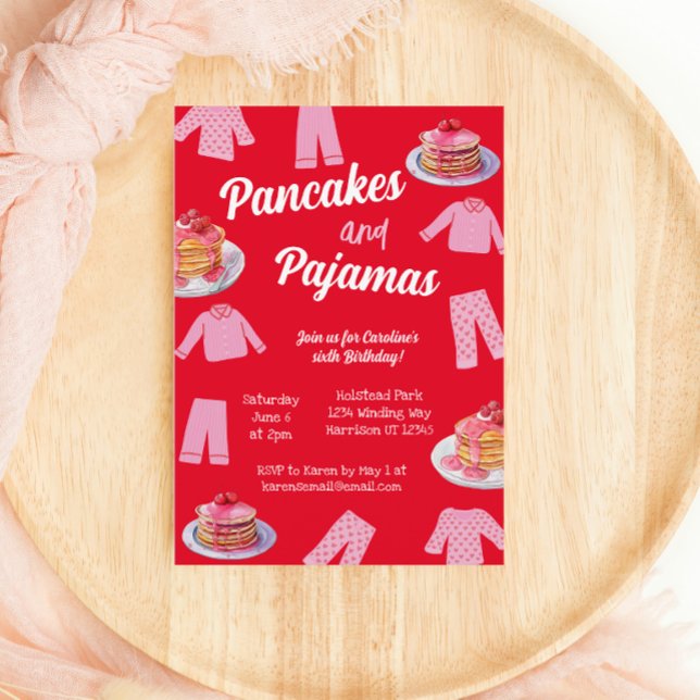 Pancakes and Pajama Pink Brunch Birthday Invitation (Creator Uploaded)
