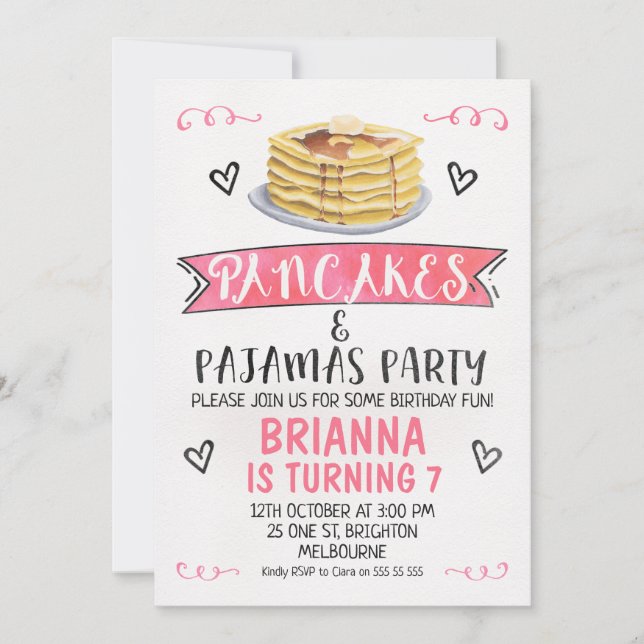 Pancakes and Pajamas Birthday Party Invitation (Front)