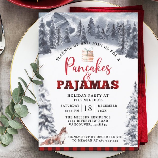 Pancakes and Pajamas Holiday Party, Rustic Invitation (Creator Uploaded)