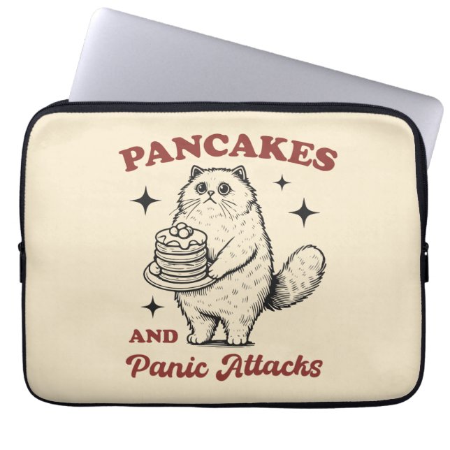 Pancakes and panic attacks funny cat laptop sleeve (Front)