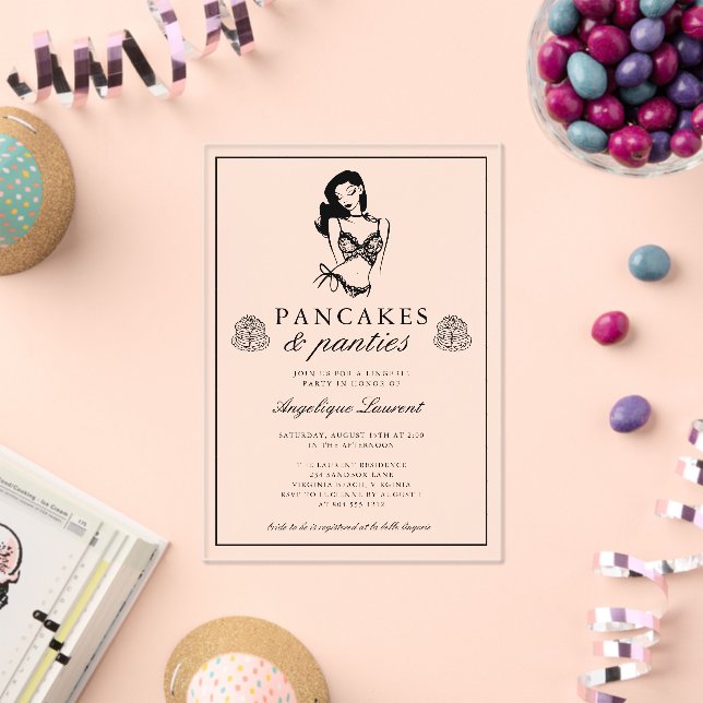 Pancakes and Panties Lingerie Bridal Shower  Acrylic Invitations (Insitu (Celebration))